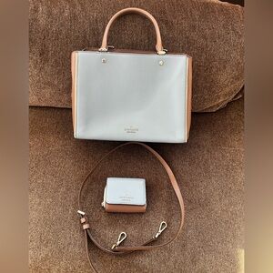 Kate Spate Leila Medium Light Blue & Brown Bag with matching wallet
